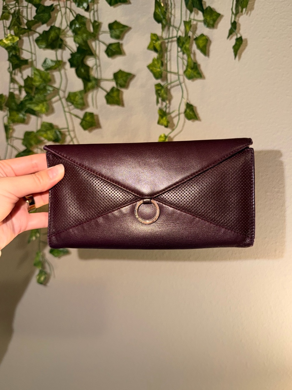 Loewe Women's Envelope Wallet Clutch in Deep Plum Calfskin